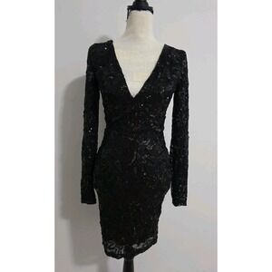 Windsor Sparkly Black V-Neck Evening Bodycon‎  Cocktail Mini Dress Size Small